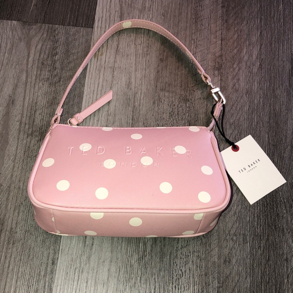 Ted Baker Soft Pink & White Polka Dot Convertible Shoulder Bag Wristlet NWT - Picture 10 of 16